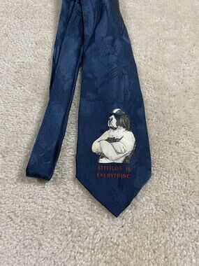 VTG Big Dogs Tie Attitude Is Everything Dog Mens Blue Silk Novelty Necktie Fun